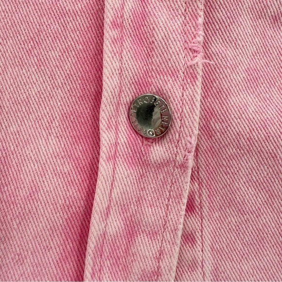 Retrofete Doreen Denim Button Down Shirt with Raw Hem in Vintage Pink Size XS - Picture 6 of 11